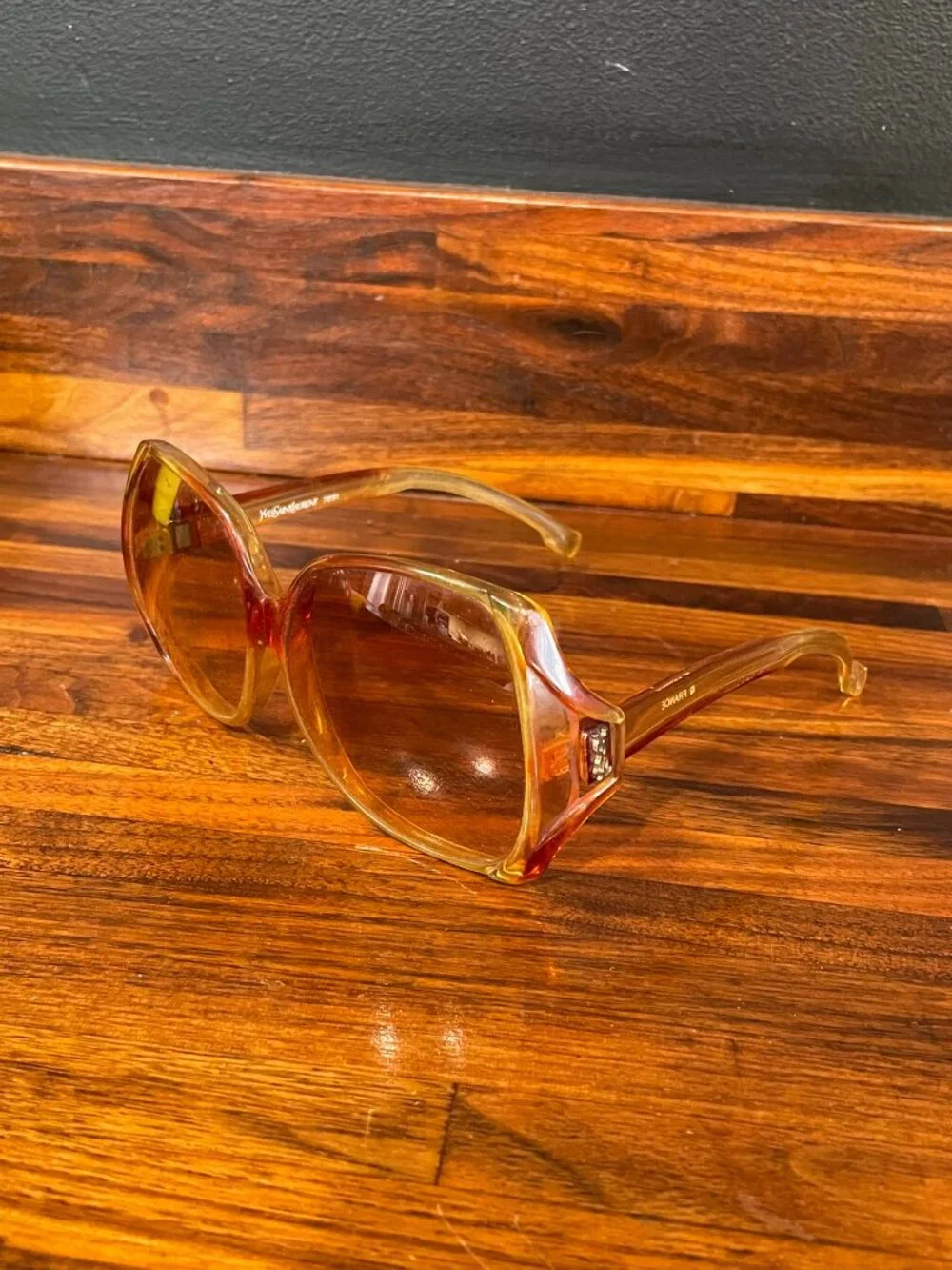 Vintage Yves Saint Laurent (YSL) Amber-Brown Oversized Sunglasses 1980s